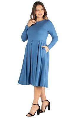 24Seven Comfort Apparel Women's Plus Size Sleeveless Midi Fit And Flare  Pocket Dress, Pink - Yahoo Shopping