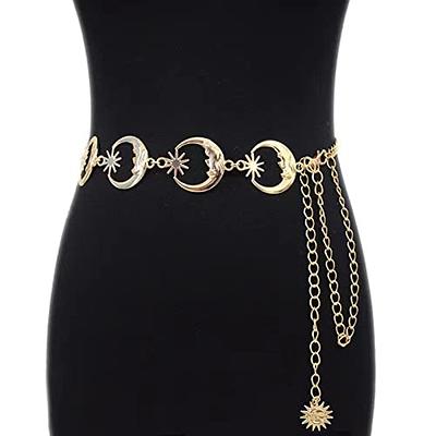 XZQTIVE Women Boho Chain Belts For Dresses Jeans Western Cowgirl Waist  Links Belt Adjustable Metal Concho Belt