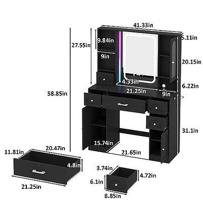 Black Vanity Desk with Mirror and Lights,Makeup Vanity with RGB Lights and  Power Strip,Makeup Desk Vanity Table with 5 Drawers Lots Storage & Time  Display,3 Lighting Modes LED Lighted Mirror,41.3in(L) - Yahoo