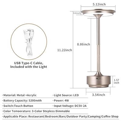 HAPYGI Rechargeable Cordless LED Table Lamps Touch Sensor Light, 3-Levels  Portable Dimming Wireless Battery Operated Lamp，Nightstand Lamp/Night Light/Restaurant  Table/Outdoor/Coffee/Bar (Silver)… - Yahoo Shopping