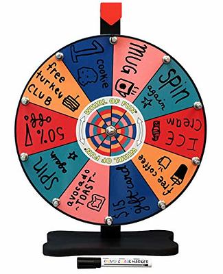  GSOW 16 Inch Prize Wheel Tripod, 12 Slots Gradient Color Spinning  Wheel with Tray, Editable Raffle Wheel Spinner with 2 Dry Erase Markers &  Eraser for Fortune Wheel Carnival Spin Games