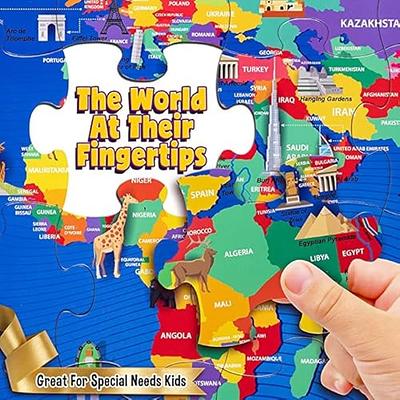 iPlay, iLearn Wooden Round World Map Jigsaw Puzzle Educational