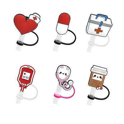  6Pcs Nurse Themed Silicone Straw Covers and Toppers