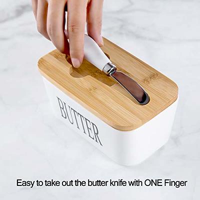 Hasense Butter Dish with Bamboo Lid and Knife，650ml Large Butter