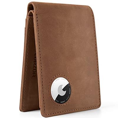 TOYFID AirTag Wallet Men RFID Blocking, Pop Up Air Tag Wallet, Handmade  Leather Smart Wallet for Men for Apple AirTag, Trifold Minimalist Card  Holder