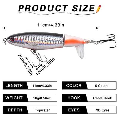 Topwater Bass Lures,5pcs Fishing Lure with Floating Rotating Tail
