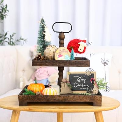 2 Tiered Tray Stand - Two Tier Tray Wood Farmhouse, White, Vintage Decor. Table