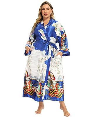 Plus Kimono Robe With Fluffy Trim