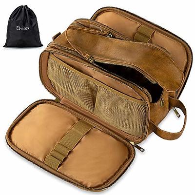 Elviros Travel Toiletry Bag , Water-Resistant Leather Makeup Organizer