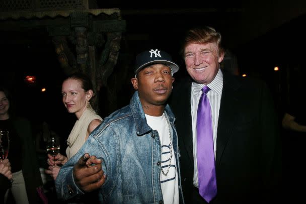 PHOTO: Rapper Ja Rule and Donald Trump attend the launch party for the new photo book, 'Backstage Sexy' at Spice Market February 11, 2003 in New York City. (Evan Agostini/Getty Images))