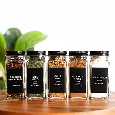 25 Glass Spice Jars with 396 Spice Labels, Chalk Marker and Funnel Complete  Set. 25 Square