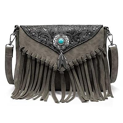 Women's Leather Fringe Crossbody Bag tassel Shoulder Bag 