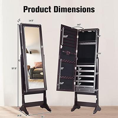 COSTWAY Standing Mirror Jewelry Cabinet, Large Storage Jewelry