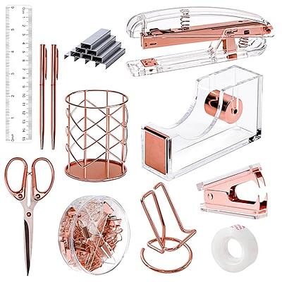 Rose Gold Office Supplies Set - Stapler, Tape Dispenser, Staple