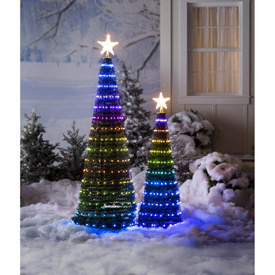 47 H Slender Green Realistic Artificial Pine Feather Christmas Tree with  100 LED Color Changing/Combination Light - Yahoo Shopping