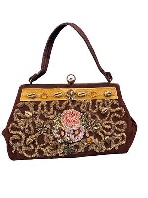 Metallic and Black Beaded Evening Handbag from India, 'Gleaming Glamour