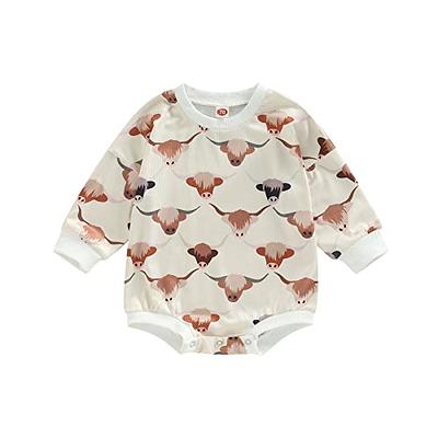 Western Baby Boy Girl Clothes Sweatshirt Romper Cow Oversized Bodysuit  Onesie Fall Winter Baby Clothes (P Beige, 0-6M) - Yahoo Shopping