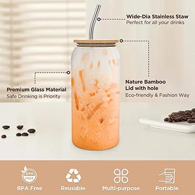 USA 12oz Iced Coffee Cup Reusable Mason Jar Cups + Metal Lid Plastic Straw