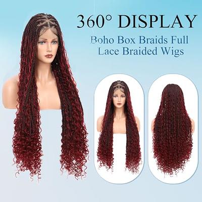 Olymei Boho Box Braids Wig Triangle Knotless Braided Wigs for Women Boho Braids  Wig Braided Wigs with Boho Curls Braided Lace Wig Full Double Lace Front  Braided Wig 36(Burgundy) - Yahoo Shopping