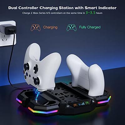 Charger Stand with Cooling Fan for Xbox Series S Console and  Controller,Vertical Dual Charging Dock Accessories with 2 x 1400mAh  Rechargeable Battery