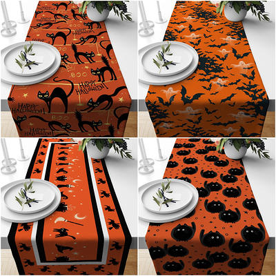 Halloween Tablecloth, Pumpkin Table Cover, Orange & Black Kitchen Table  Linens, Dining Room Decor, Farmhouse Decor, Halloween Gift 