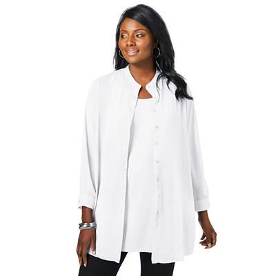 Jessica London Women's Plus Size Stretch Cotton Poplin Sleeveless Shirt -  14 W, White