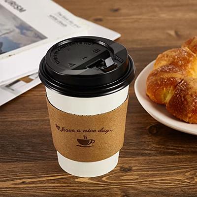 [300 Pack] 12oz Disposable White Paper Coffee Cups with Black Dome Lids and  Protective Corrugated Cup Sleeves - Perfect Disposable Travel Mug for