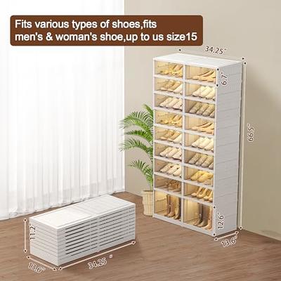 6-Tier Foldable Shoe Rack Organizer for Closet ,12 Pairs Plastic  Collapsible Shoes Storage Box,Clear Shoe Boxes Stackable with Door, Easy  Assembly Shoe Cabinet Bins with Lids(White)