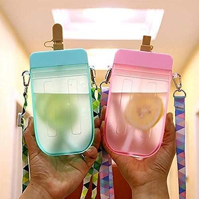 Popsicle Water Bottle with Strap, Creative Ice Cream Water Bottle, Transparent Water Jug Juice Drinking Cup Suitable for Camping Sports Shopping Kids