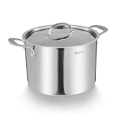 HexClad 8 Quart Hybrid Stainless Steel Pot Saucepan with Glass Lid