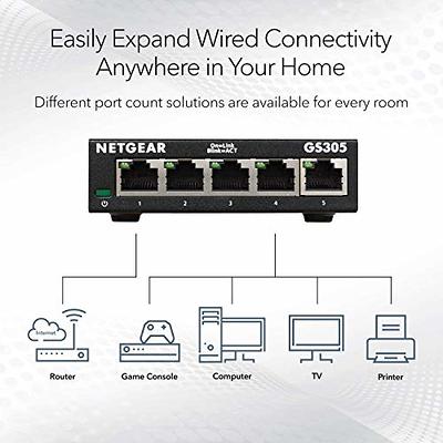 NETGEAR 5-Port Gigabit Ethernet Unmanaged Switch (GS305) - Home Network  Hub, Office Ethernet Splitter, Plug-and-Play, Silent Operation, Desktop or