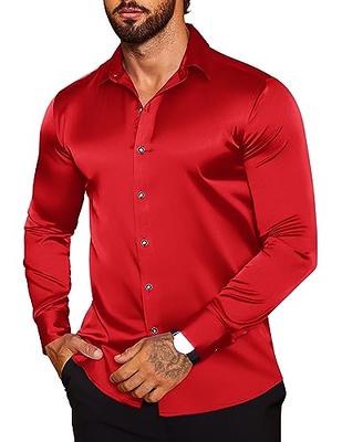 Red Satin Button Front Shirt  Red shirt dress, Red shirt outfits, Silk  shirt outfit