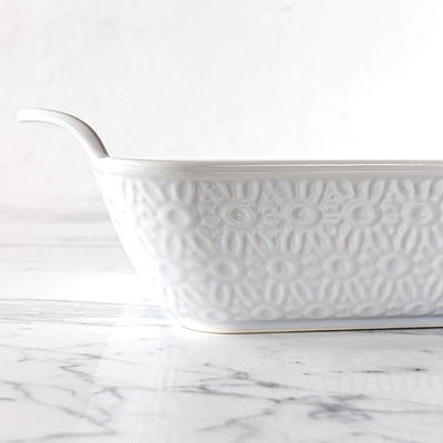 Sofia Home White Oval Stoneware Casserole Dish with Lid by Sofia Vergara 