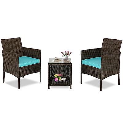 Tappio 3 Piece Outdoor Wicker Furniture Patio Bistro Set, PE Rattan Wicker  Chairs Set with Table and Cushions, Porch Balcony Furniture Set for Porch