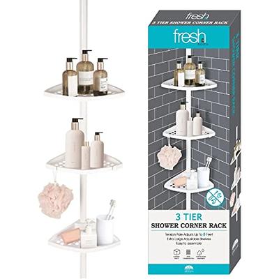 Corner Shower Caddy Tension Pole: Adjustable Stainless Steel Shower  Organizer with 4 Tier Shelf for Bathroom Bathtub Tub Shampoo -Floor  Standing Rack