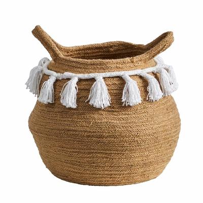 Vintiquewise Small Round Natural Woodchip Wooden Decorative Storage Basket with Handle