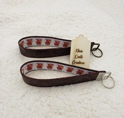 Highland Cow Leather Keychain