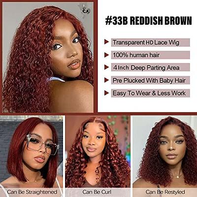 Short Blunt Curly Bob Reddish Brown Lace Front Wigs - Eugenze019