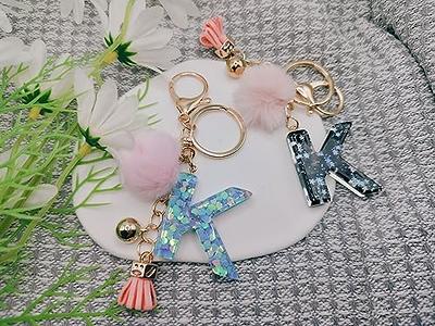 Glitter Initial Resin Keychain with Tassel+ Bag Charm