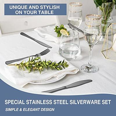 48-Piece Matte Black Silverware Set with Steak Knives, Black