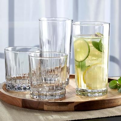 Set of 16 Heavy Base Ribbed Durable Drinking Glasses Includes 8