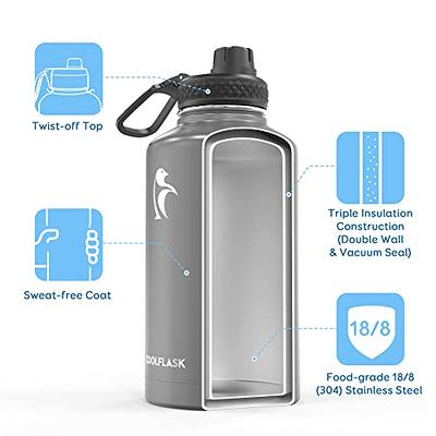 64 oz Water Bottle Insulated with Straw & 3 Lids, Coolflask Large Metal  Stainless Steel Water Jug Big Half Gallon Wide Mouth for Sports, Gym or