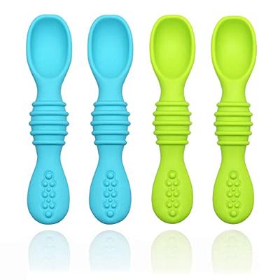Feeding Littles x NumNum GOOtensil Pre-Spoons | Baby Spoon Set (STAGE 1 + Stage 2) | BPA Free Silicone Self Feeding Toddler Utensils | for Kids Ages