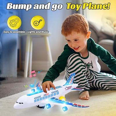 Airplane Toys for Kids Bump and Go Action Toddler Toy Plane with LED Flashing Lights and Sounds for Boys & Girls 3 - 12 Years, Pink