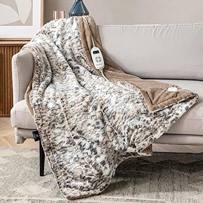 Guohaoi Heated Blanket Electric Throw,10 Heating Levels Fast Heating,1/2/4/6/8  Hour Auto Off,Faux Rabbit Fur/Sherpa Heater Blanket Over-Heated  Protection,no Shedding,ETL Certified(Grey 50x 60) 
