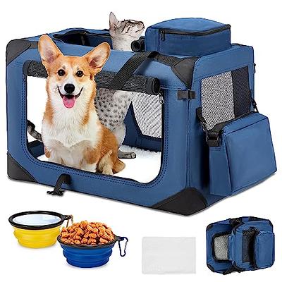 Large Cat Carrier 24x17x17, Soft Dog Crate with 2 Bowls