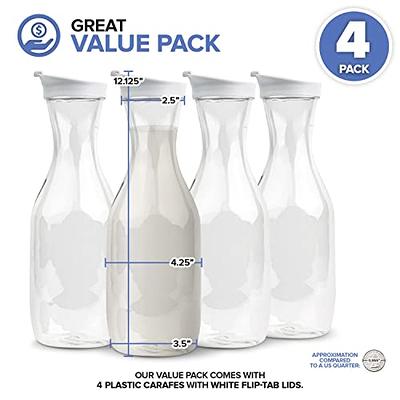 Plastic Juice Carafe with Lids (Set of 4) 50 oz Carafes for Mimosa