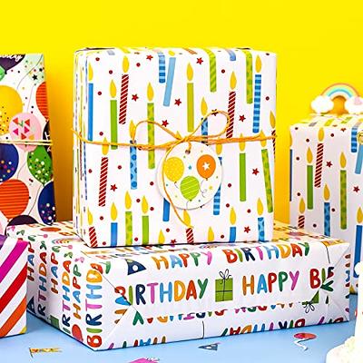 WRAPAHOLIC Birthday Wrapping Paper Sheet - 12 Sheets Folded Flat with 12  Gift Tags for Party, Baby Shower - 19.7 Inch X 27.5 Inch Per Sheet