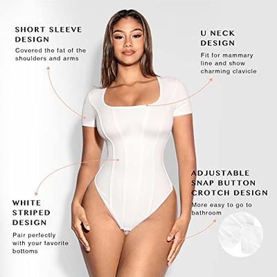 FeelinGirl Tummy Control White Bodysuit Slimming Body Suits Basic Body  Shaper T shirt Thong Tummy Control Body Suit Tops - Yahoo Shopping