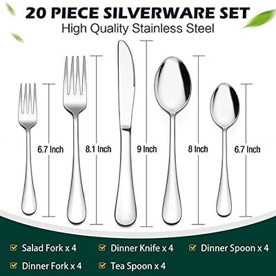 40-Piece Heavy Duty Silverware Set, E-far Stainless Steel Flatware Cutlery  Set for 8, Heavy Weight Tableware Eating Utensils Set for Kitchen